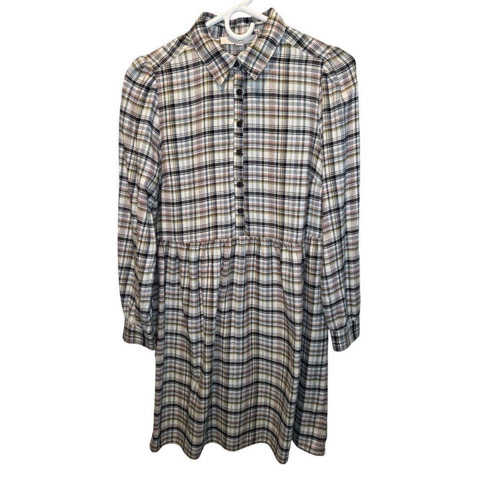 LOFT Womens Classic Plaid Flannel Empire Waist Shirt Dress MP Petite NEW